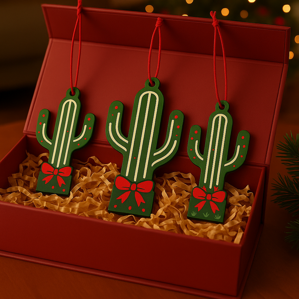 Desert Holly Cactus Ornament Trio