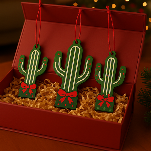 Desert Holly Cactus Ornament Trio